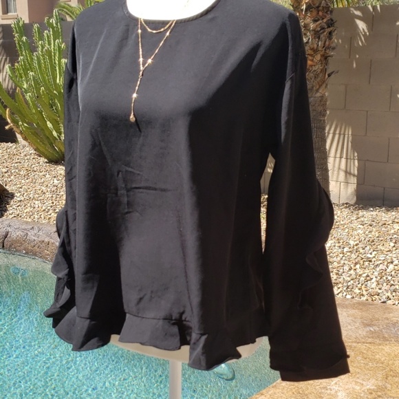 NEW Luca Black Ruffle Soft Non Sheer Blouse - Picture 3 of 6